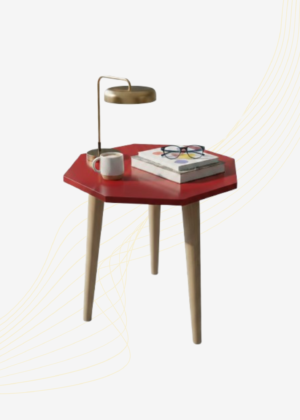 Engineered Wood Octagonal Side Table | Decorative Accent Tables with Wooden Legs | Minimalist Corner, Sofa and Bedside Table for Living Room, Bedroom, Office | Coffee Tables (Red)